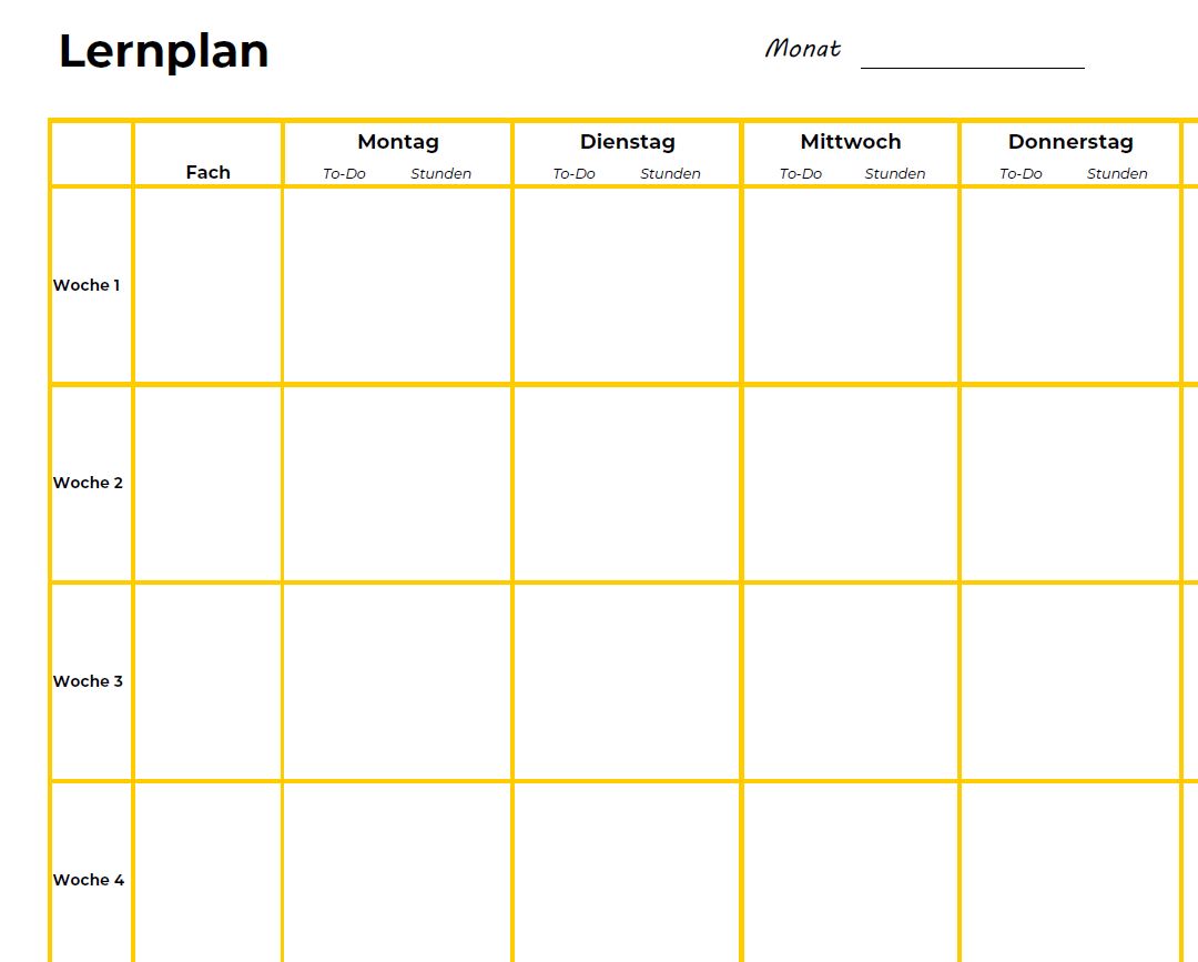 Lernplan Vorlage [kostenlos] - Studyscript